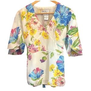 Vintage 90 Dress U by Sharon Floral Blouse Cottagecore Fairycore Spring Tropical